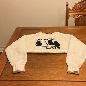 Cider Beige Sweater with Black Cat Motif